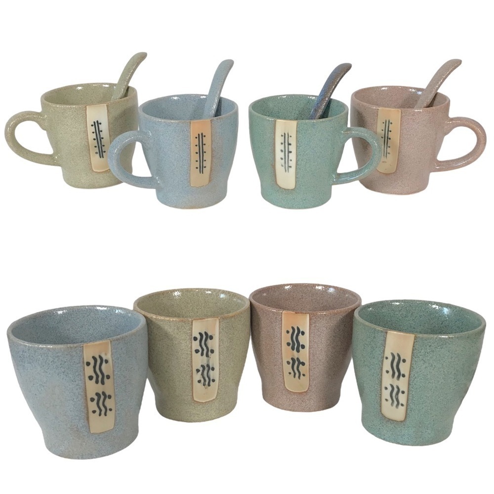 Agatha Bester Teavana Handmade Ceramic Ginza 8 Piece Tea Cup and Spoon Set